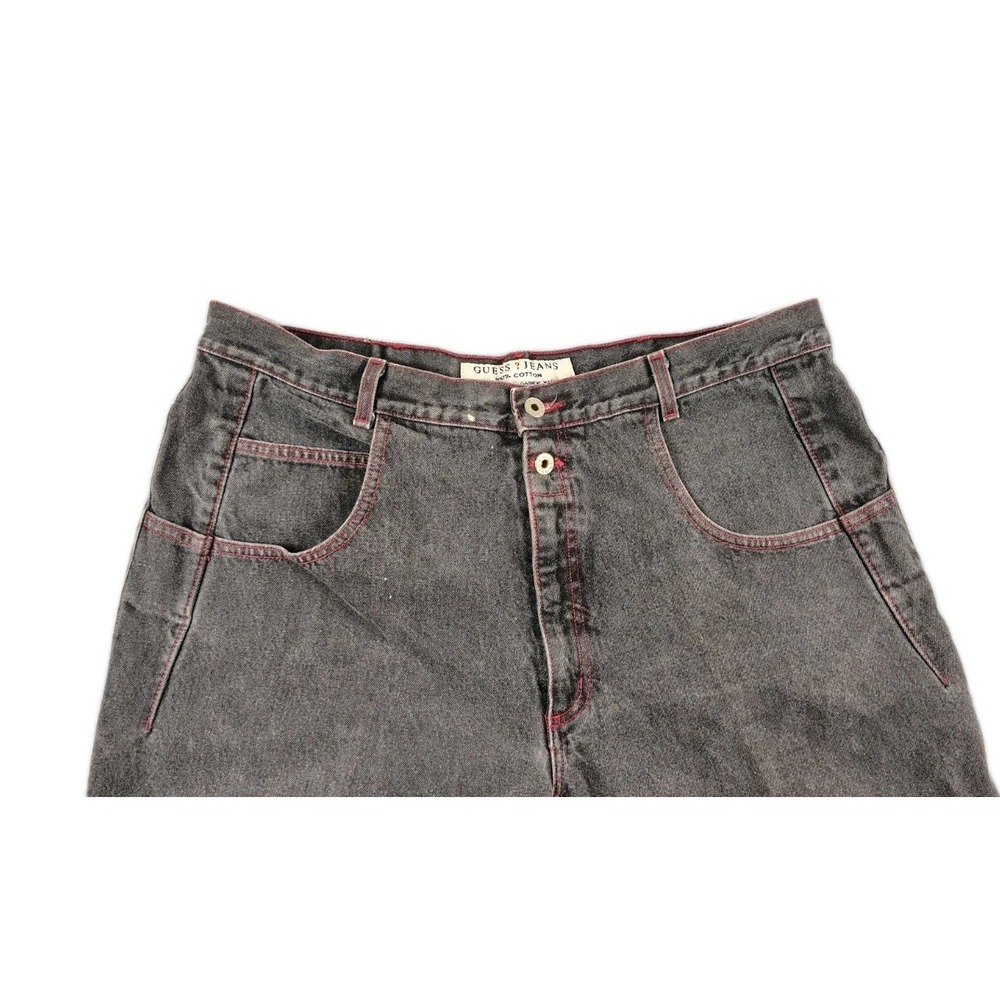 Guess Jeans Style 39075 Made In The USA Triangle Black Wash Red Stitching 38X31 - Picture 2 of 15